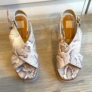 Dolce vita snake skin wedge sling back sandals 7.5 cream grey